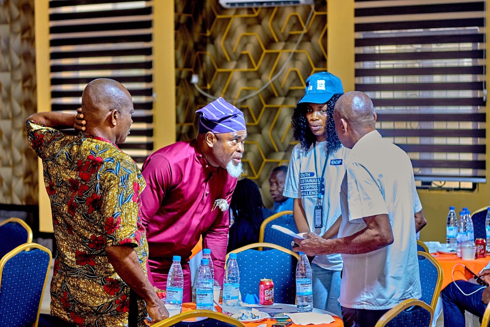 An ENDIP participant discussing her enterprise with programme mentors